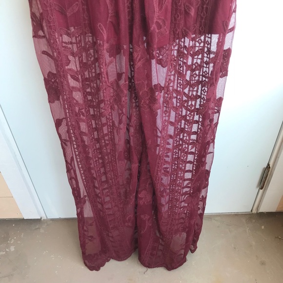Socialite Burgundy Embroidery and Lace Maxi Dress - Picture 5 of 12